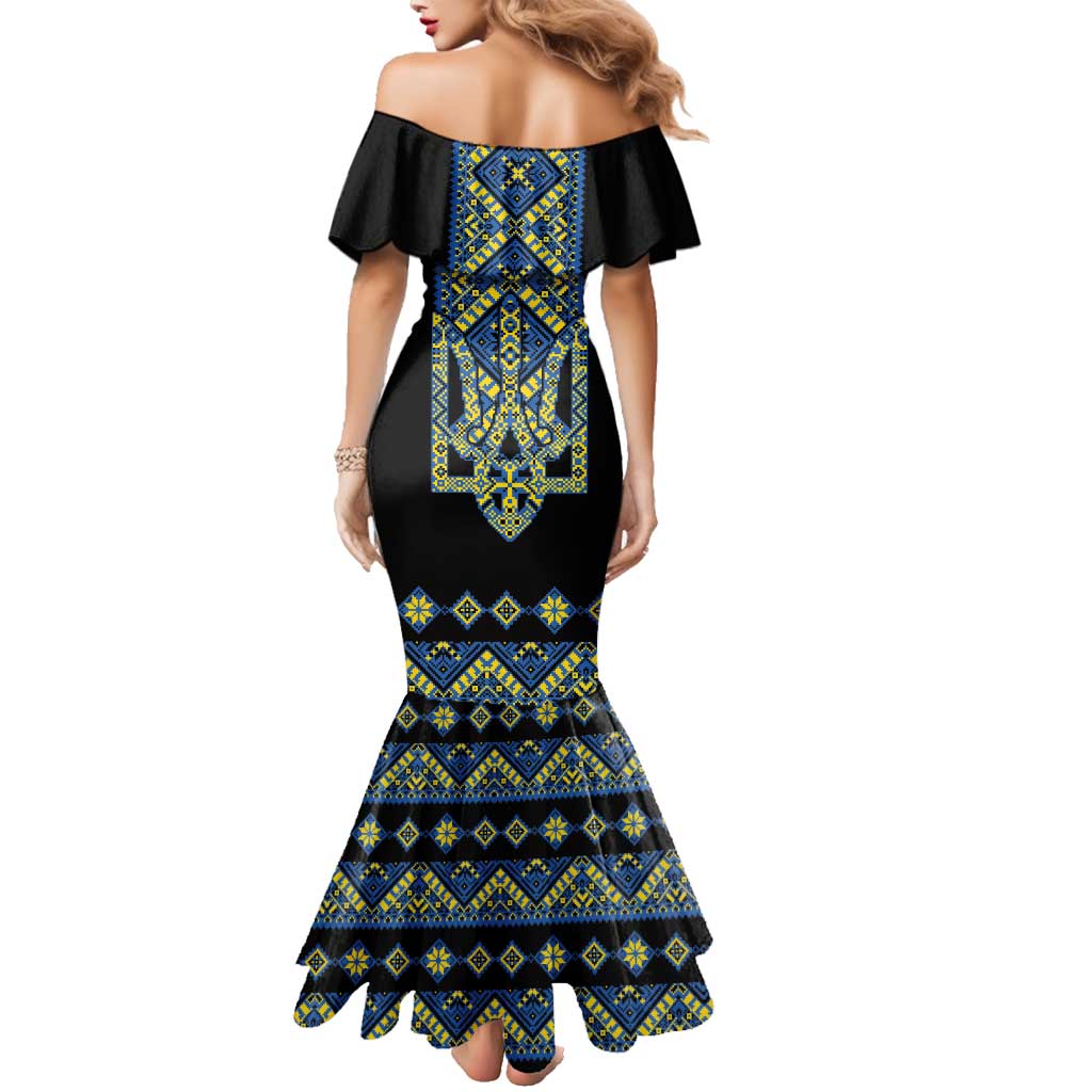Ukraine Bandura Vyshyvanka Pattern Family Matching Mermaid Dress and Hawaiian Shirt Ukrainian Heritage Folk Black Version