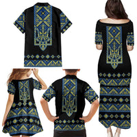 Ukraine Bandura Vyshyvanka Pattern Family Matching Puletasi and Hawaiian Shirt Ukrainian Heritage Folk Black Version