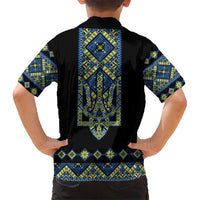 Ukraine Bandura Vyshyvanka Pattern Family Matching Short Sleeve Bodycon Dress and Hawaiian Shirt Ukrainian Heritage Folk Black Version