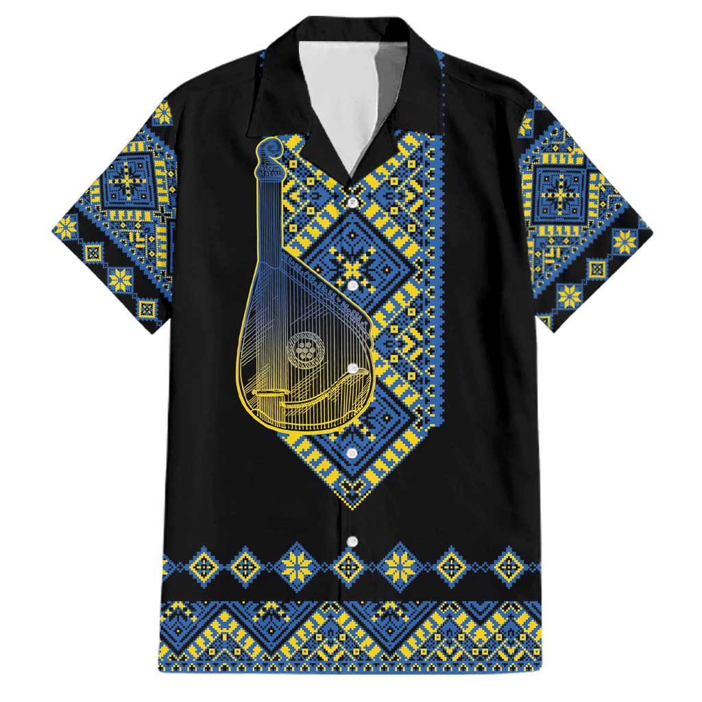 Ukraine Bandura Vyshyvanka Pattern Family Matching Short Sleeve Bodycon Dress and Hawaiian Shirt Ukrainian Heritage Folk Black Version