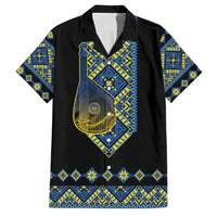 Ukraine Bandura Vyshyvanka Pattern Family Matching Short Sleeve Bodycon Dress and Hawaiian Shirt Ukrainian Heritage Folk Black Version