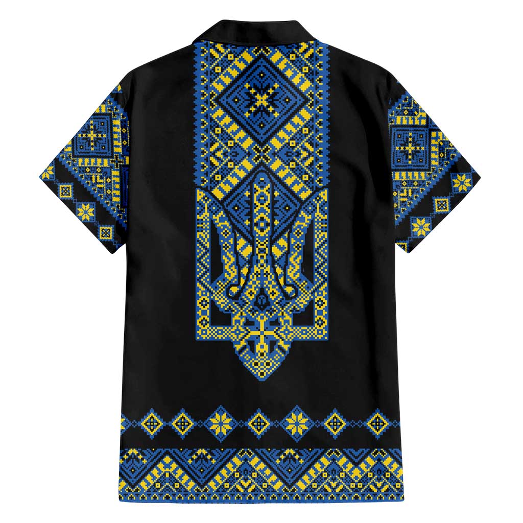 Ukraine Bandura Vyshyvanka Pattern Family Matching Short Sleeve Bodycon Dress and Hawaiian Shirt Ukrainian Heritage Folk Black Version
