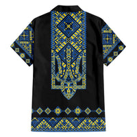Ukraine Bandura Vyshyvanka Pattern Family Matching Short Sleeve Bodycon Dress and Hawaiian Shirt Ukrainian Heritage Folk Black Version