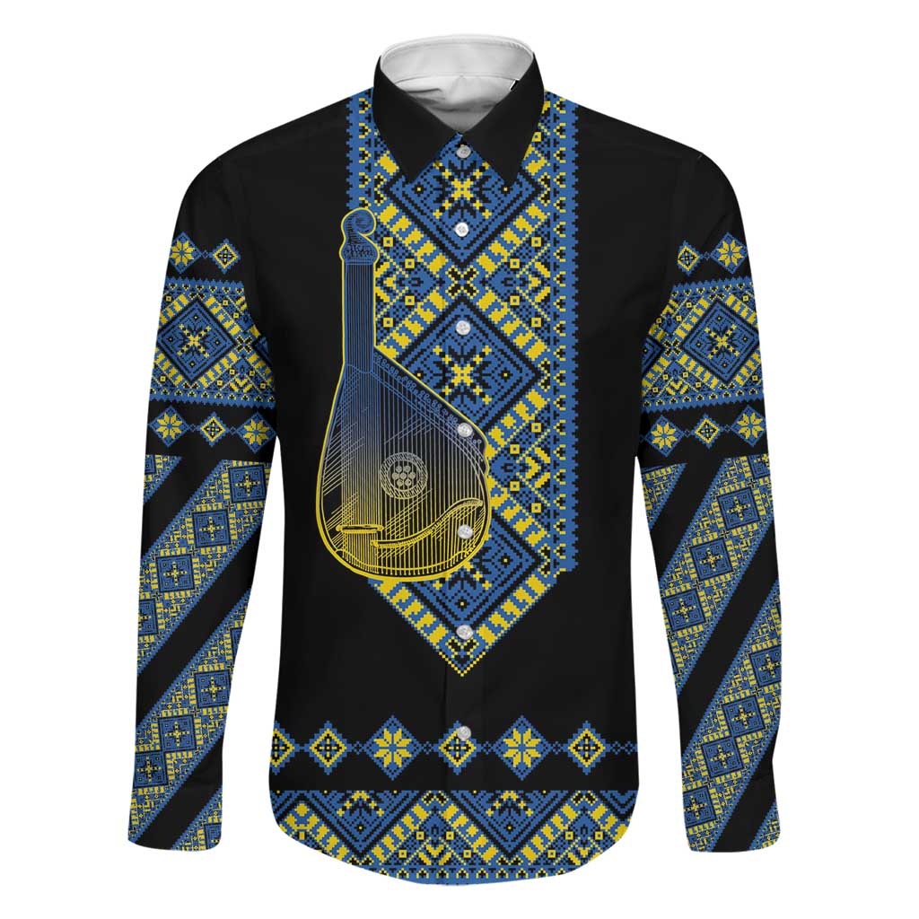 Ukraine Bandura Vyshyvanka Pattern Family Matching Short Sleeve Bodycon Dress and Hawaiian Shirt Ukrainian Heritage Folk Black Version