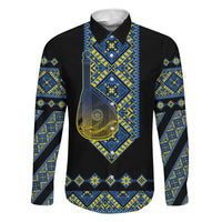 Ukraine Bandura Vyshyvanka Pattern Family Matching Short Sleeve Bodycon Dress and Hawaiian Shirt Ukrainian Heritage Folk Black Version