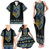Ukraine Bandura Vyshyvanka Pattern Family Matching Tank Maxi Dress and Hawaiian Shirt Ukrainian Heritage Folk Black Version