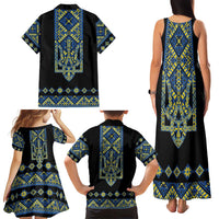Ukraine Bandura Vyshyvanka Pattern Family Matching Tank Maxi Dress and Hawaiian Shirt Ukrainian Heritage Folk Black Version