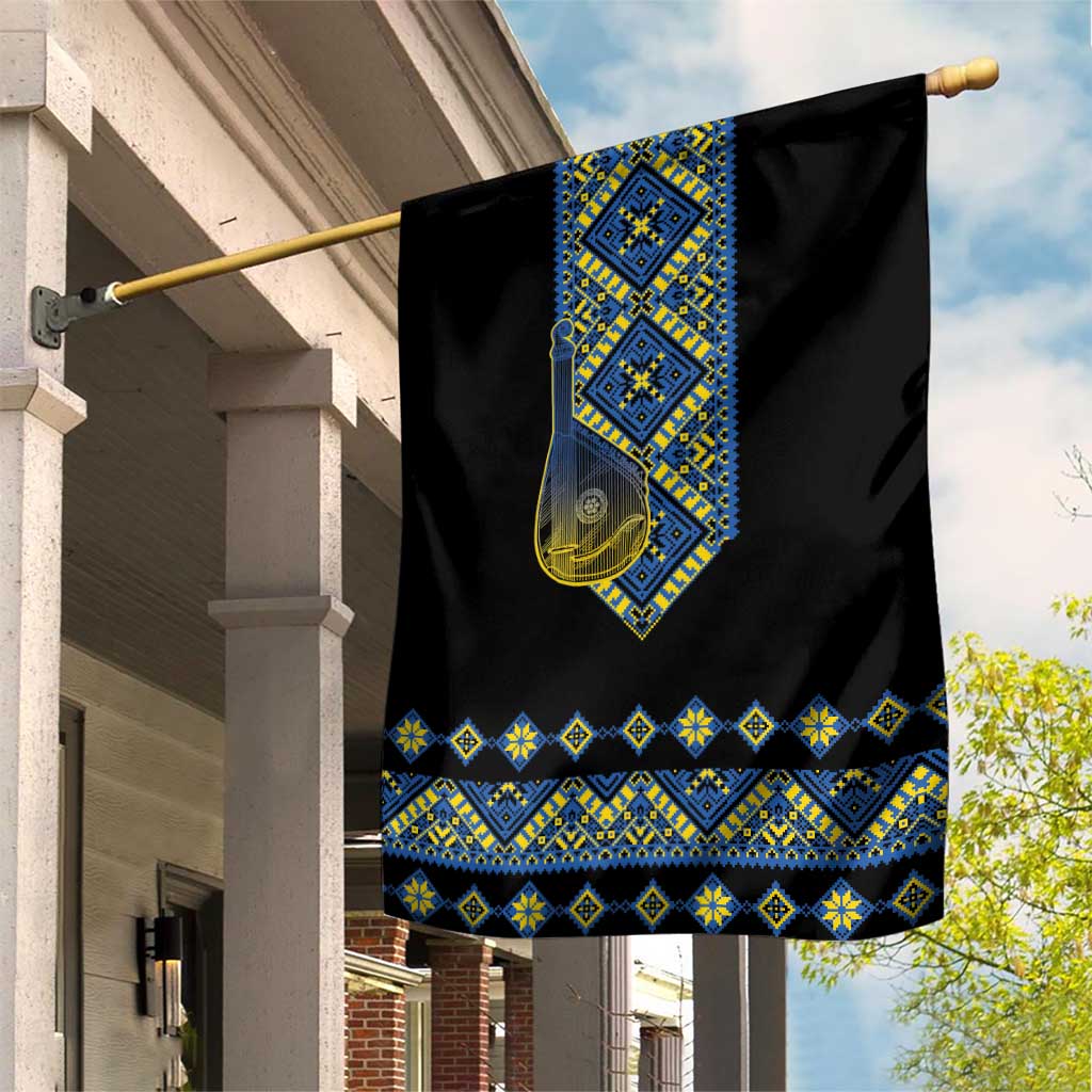 Ukraine Bandura Vyshyvanka Pattern Garden Flag Ukrainian Heritage Folk Black Version - Wonder Print Shop