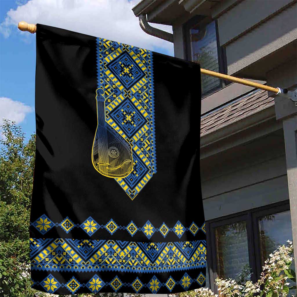 Ukraine Bandura Vyshyvanka Pattern Garden Flag Ukrainian Heritage Folk Black Version - Wonder Print Shop