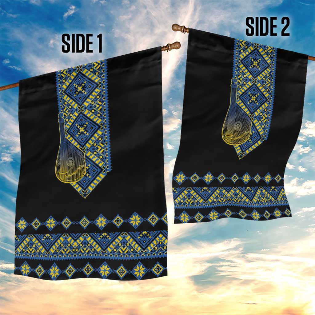 Ukraine Bandura Vyshyvanka Pattern Garden Flag Ukrainian Heritage Folk Black Version - Wonder Print Shop