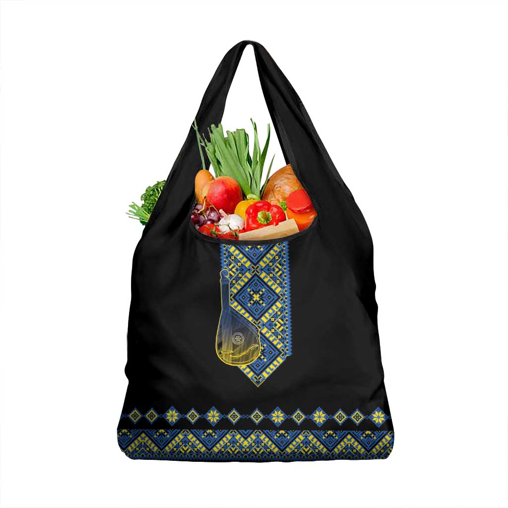 Ukraine Bandura Vyshyvanka Pattern Grocery Bag Ukrainian Heritage Folk Black Version - Wonder Print Shop
