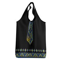 Ukraine Bandura Vyshyvanka Pattern Grocery Bag Ukrainian Heritage Folk Black Version - Wonder Print Shop