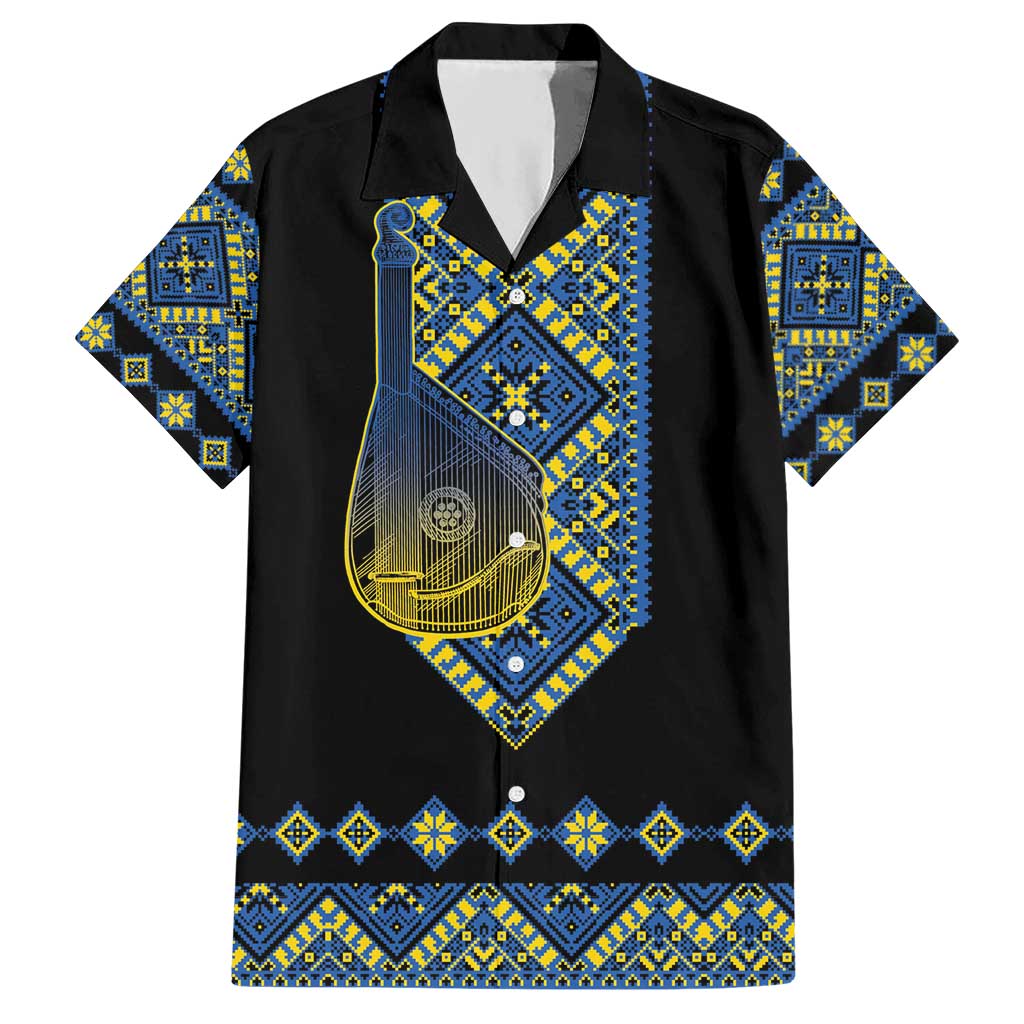 Ukraine Bandura Vyshyvanka Pattern Hawaiian Shirt Ukrainian Heritage Folk Black Version - Wonder Print Shop