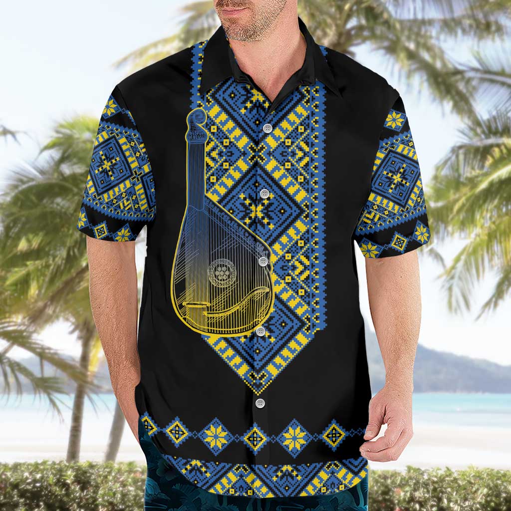Ukraine Bandura Vyshyvanka Pattern Hawaiian Shirt Ukrainian Heritage Folk Black Version - Wonder Print Shop