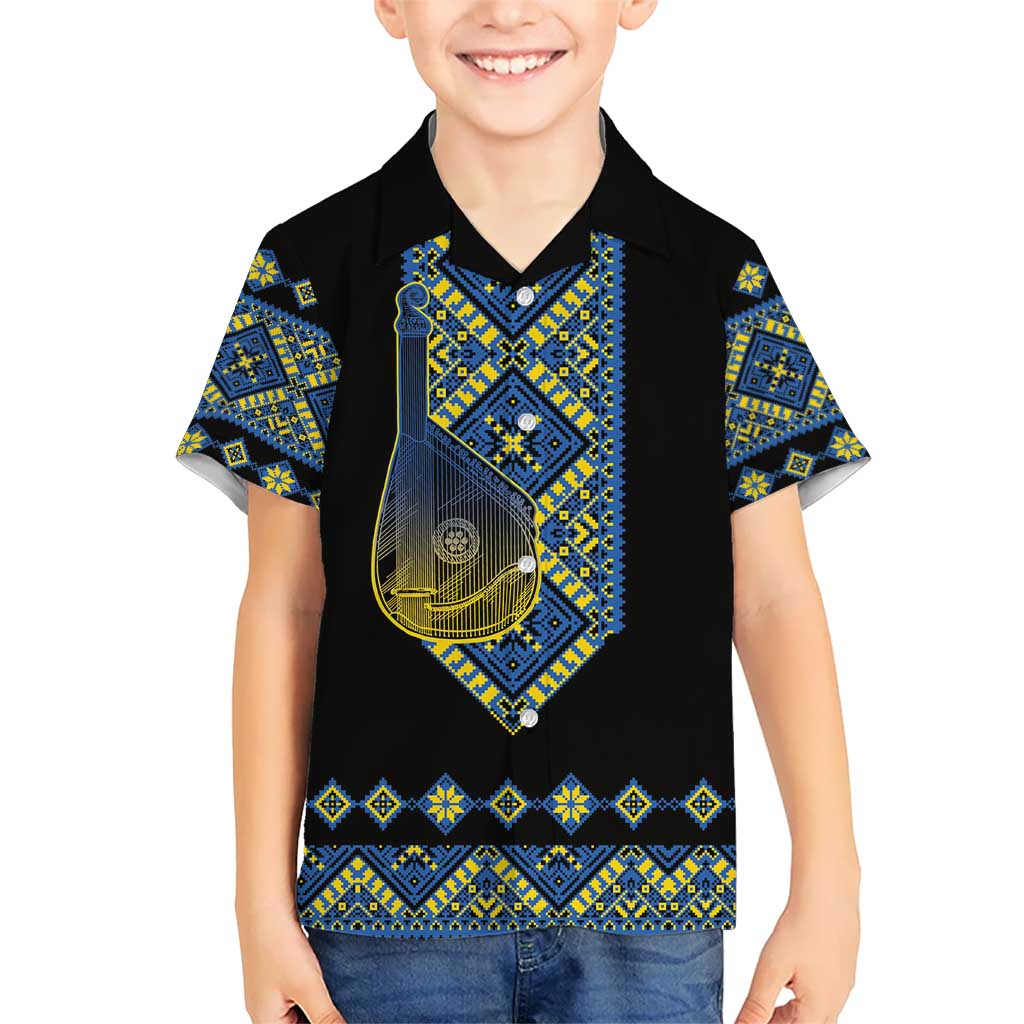 Ukraine Bandura Vyshyvanka Pattern Hawaiian Shirt Ukrainian Heritage Folk Black Version - Wonder Print Shop