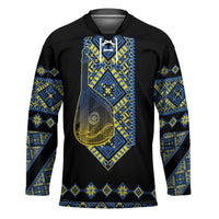 Ukraine Bandura Vyshyvanka Pattern Hockey Jersey Ukrainian Heritage Folk Black Version - Wonder Print Shop