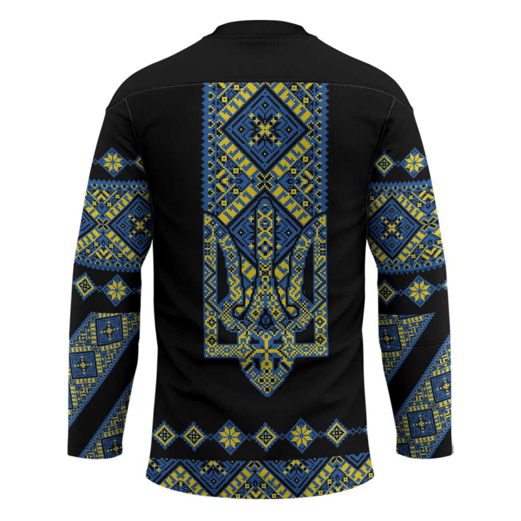 Ukraine Bandura Vyshyvanka Pattern Hockey Jersey Ukrainian Heritage Folk Black Version - Wonder Print Shop