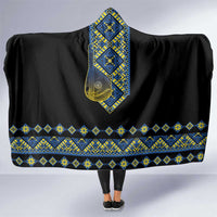 Ukraine Bandura Vyshyvanka Pattern Hooded Blanket Ukrainian Heritage Folk Black Version - Wonder Print Shop
