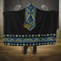 Ukraine Bandura Vyshyvanka Pattern Hooded Blanket Ukrainian Heritage Folk Black Version - Wonder Print Shop