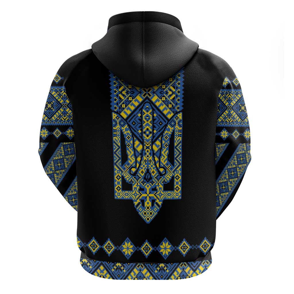 Ukraine Bandura Vyshyvanka Pattern Hoodie Ukrainian Heritage Folk Black Version - Wonder Print Shop