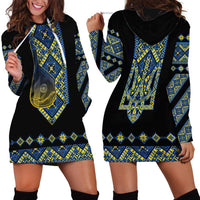 Ukraine Bandura Vyshyvanka Pattern Hoodie Dress Ukrainian Heritage Folk Black Version - Wonder Print Shop