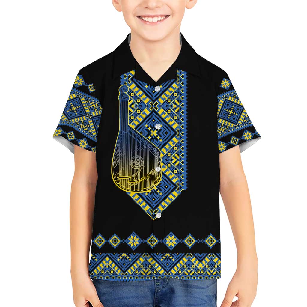Ukraine Bandura Vyshyvanka Pattern Kid Hawaiian Shirt Ukrainian Heritage Folk Black Version - Wonder Print Shop