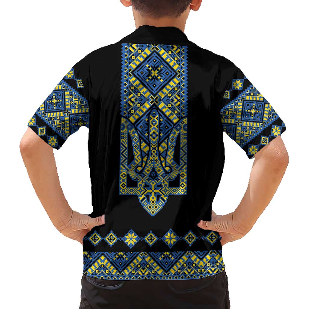 Ukraine Bandura Vyshyvanka Pattern Kid Hawaiian Shirt Ukrainian Heritage Folk Black Version - Wonder Print Shop