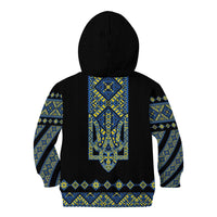 Ukraine Bandura Vyshyvanka Pattern Kid Hoodie Ukrainian Heritage Folk Black Version - Wonder Print Shop