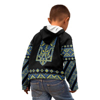 Ukraine Bandura Vyshyvanka Pattern Kid Hoodie Ukrainian Heritage Folk Black Version - Wonder Print Shop