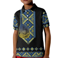 Ukraine Bandura Vyshyvanka Pattern Kid Polo Shirt Ukrainian Heritage Folk Black Version - Wonder Print Shop