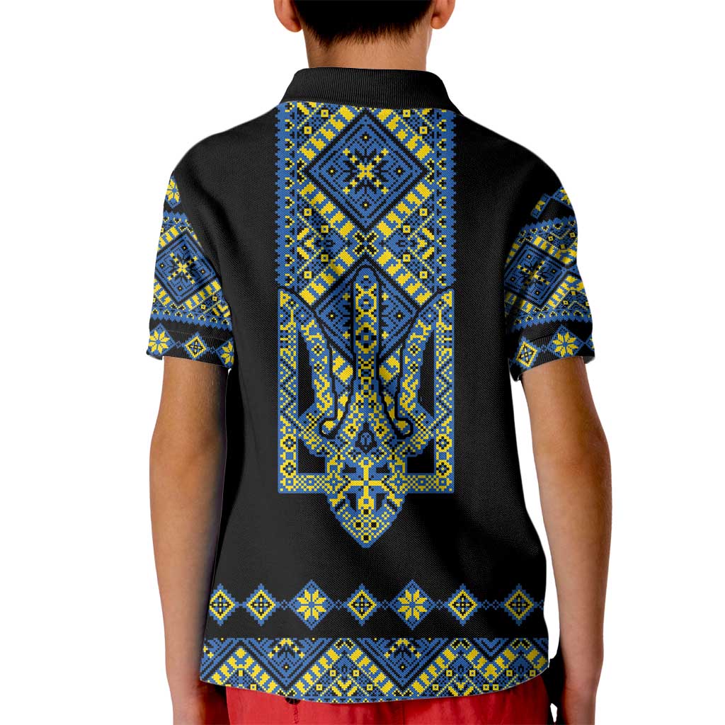 Ukraine Bandura Vyshyvanka Pattern Kid Polo Shirt Ukrainian Heritage Folk Black Version - Wonder Print Shop