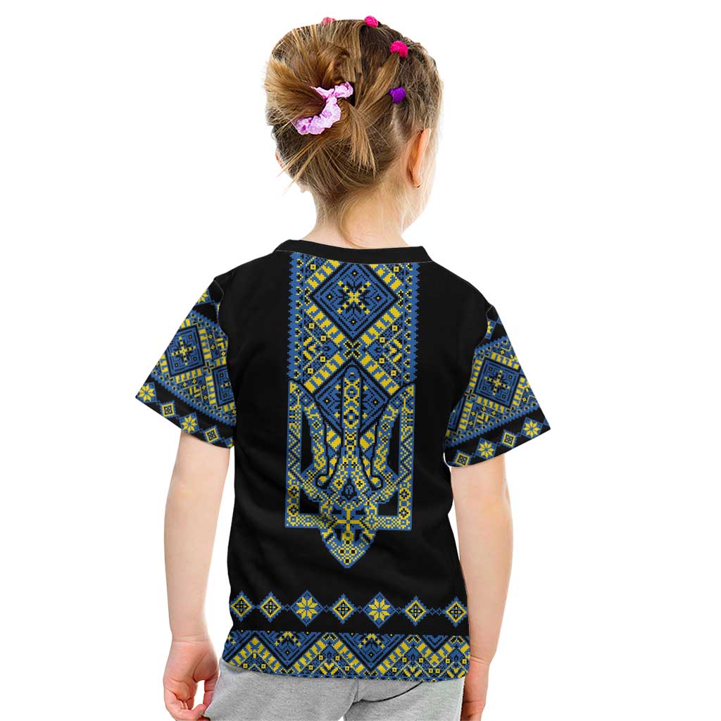 Ukraine Bandura Vyshyvanka Pattern Kid T Shirt Ukrainian Heritage Folk Black Version - Wonder Print Shop