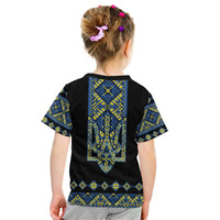 Ukraine Bandura Vyshyvanka Pattern Kid T Shirt Ukrainian Heritage Folk Black Version - Wonder Print Shop