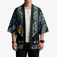 Ukraine Bandura Vyshyvanka Pattern Kimono Ukrainian Heritage Folk Black Version - Wonder Print Shop