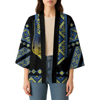 Ukraine Bandura Vyshyvanka Pattern Kimono Ukrainian Heritage Folk Black Version - Wonder Print Shop
