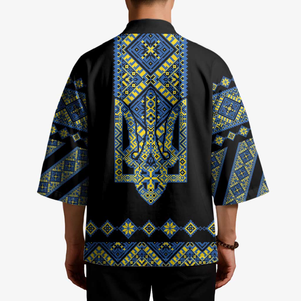 Ukraine Bandura Vyshyvanka Pattern Kimono Ukrainian Heritage Folk Black Version - Wonder Print Shop