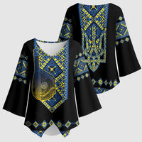 Ukraine Bandura Vyshyvanka Pattern Kimono Sleeve Blouse Ukrainian Heritage Folk Black Version - Wonder Print Shop