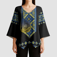 Ukraine Bandura Vyshyvanka Pattern Kimono Sleeve Blouse Ukrainian Heritage Folk Black Version - Wonder Print Shop