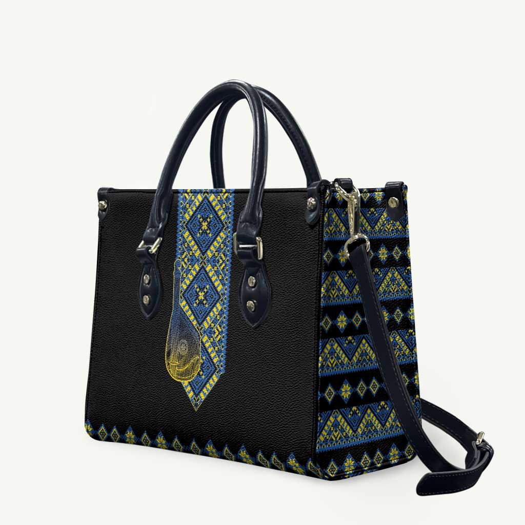 Ukraine Bandura Vyshyvanka Pattern Leather Bag Ukrainian Heritage Folk Black Version - Wonder Print Shop