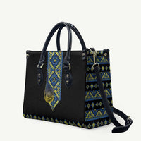 Ukraine Bandura Vyshyvanka Pattern Leather Bag Ukrainian Heritage Folk Black Version - Wonder Print Shop