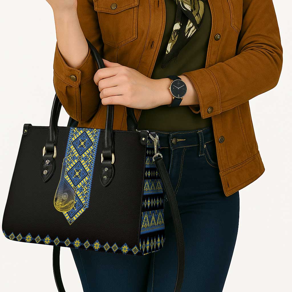 Ukraine Bandura Vyshyvanka Pattern Leather Bag Ukrainian Heritage Folk Black Version - Wonder Print Shop