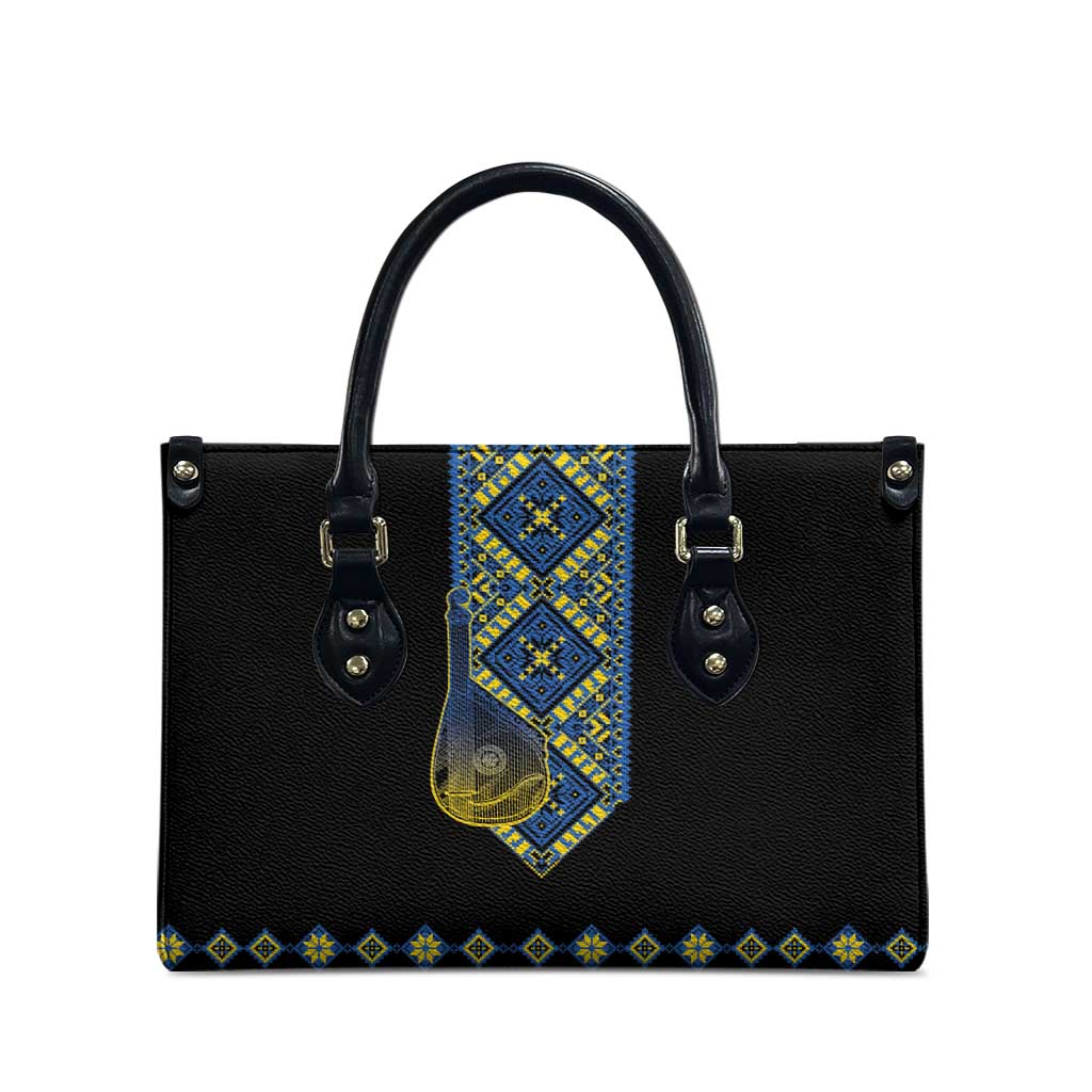 Ukraine Bandura Vyshyvanka Pattern Leather Bag Ukrainian Heritage Folk Black Version - Wonder Print Shop