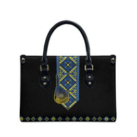 Ukraine Bandura Vyshyvanka Pattern Leather Bag Ukrainian Heritage Folk Black Version - Wonder Print Shop