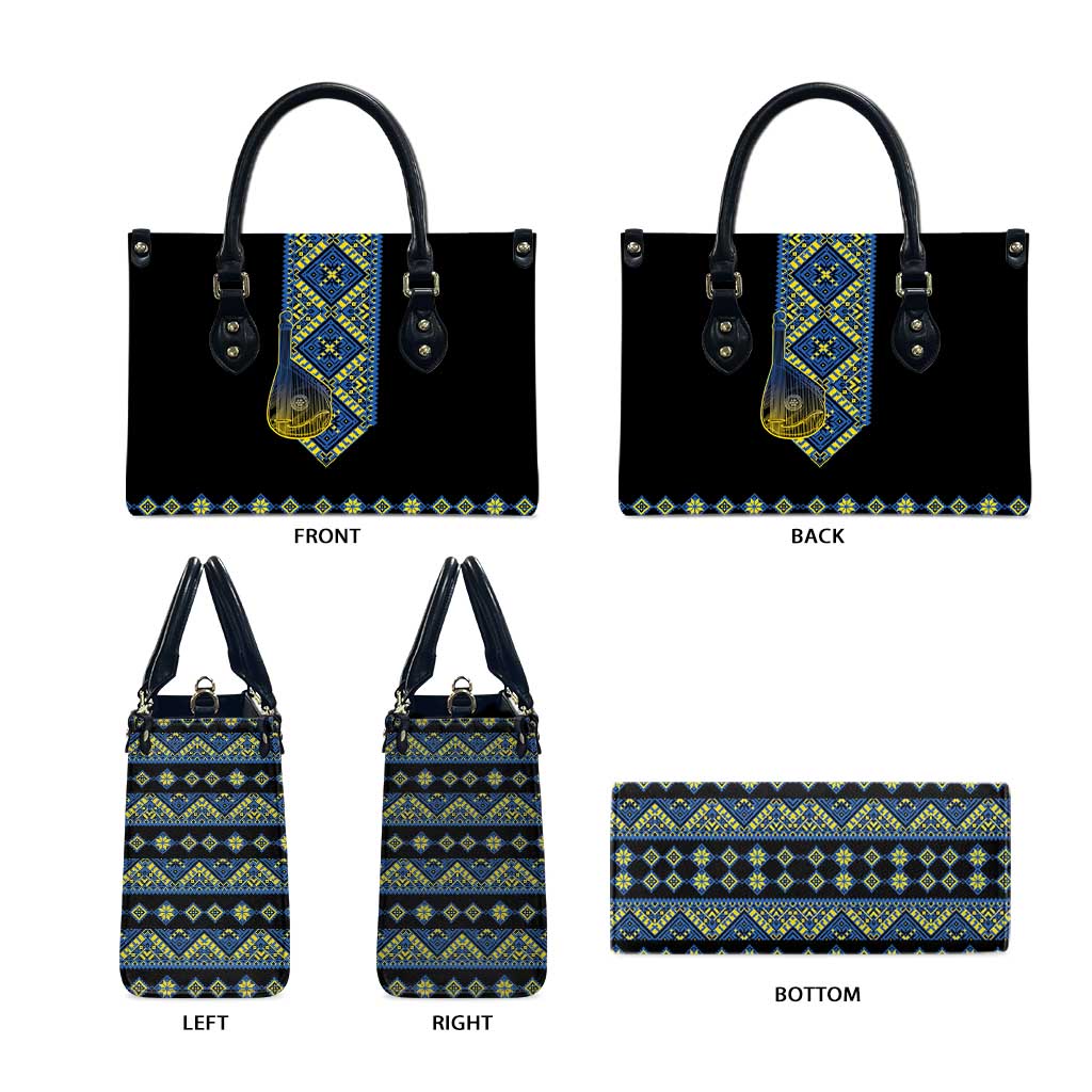 Ukraine Bandura Vyshyvanka Pattern Leather Bag Ukrainian Heritage Folk Black Version - Wonder Print Shop