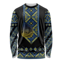 Ukraine Bandura Vyshyvanka Pattern Long Sleeve Shirt Ukrainian Heritage Folk Black Version - Wonder Print Shop