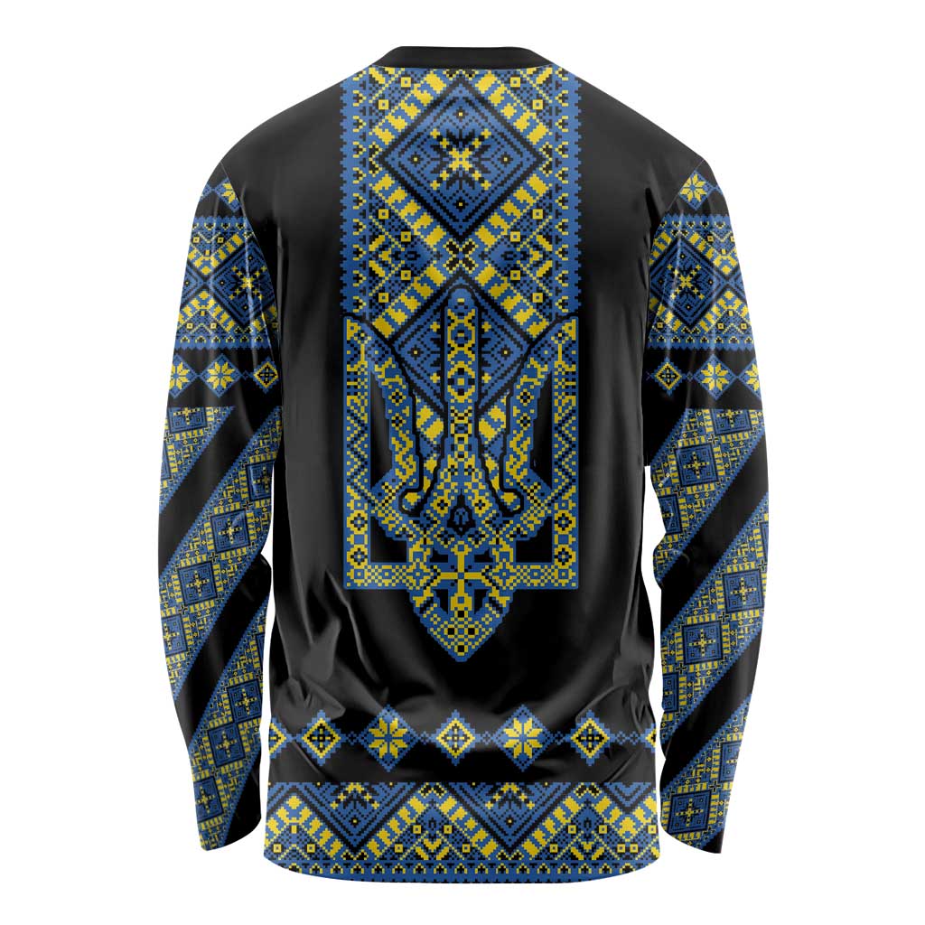 Ukraine Bandura Vyshyvanka Pattern Long Sleeve Shirt Ukrainian Heritage Folk Black Version - Wonder Print Shop