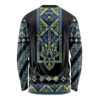 Ukraine Bandura Vyshyvanka Pattern Long Sleeve Shirt Ukrainian Heritage Folk Black Version - Wonder Print Shop