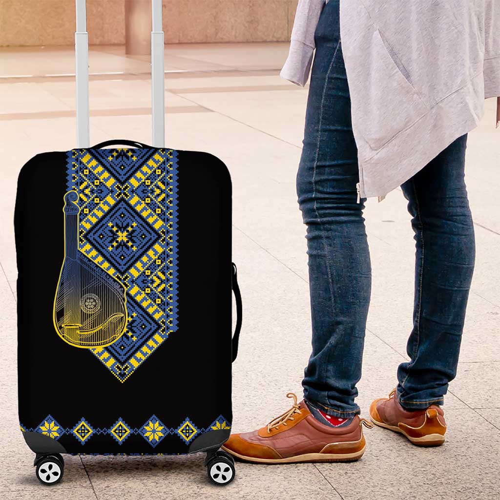 Ukraine Bandura Vyshyvanka Pattern Luggage Cover Ukrainian Heritage Folk Black Version - Wonder Print Shop