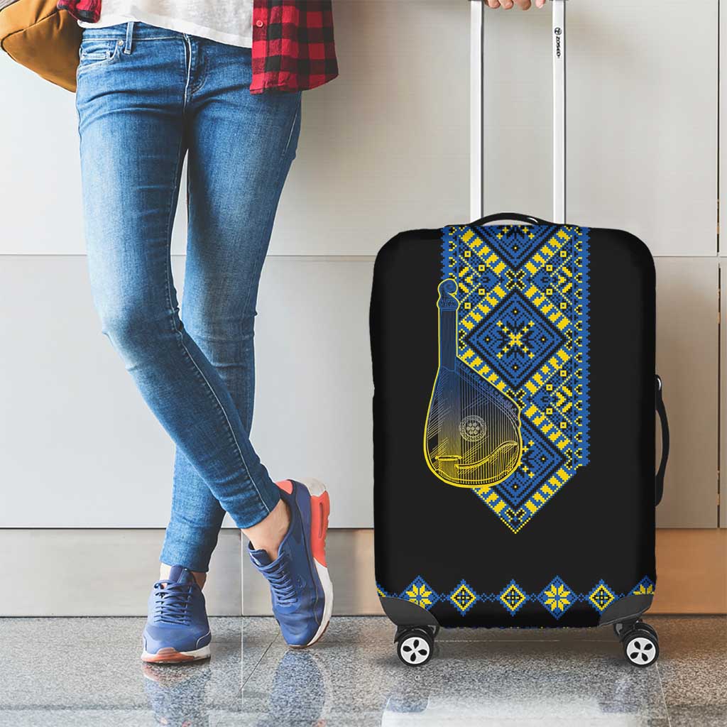 Ukraine Bandura Vyshyvanka Pattern Luggage Cover Ukrainian Heritage Folk Black Version - Wonder Print Shop