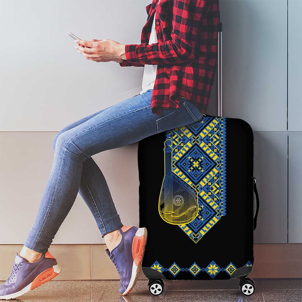 Ukraine Bandura Vyshyvanka Pattern Luggage Cover Ukrainian Heritage Folk Black Version - Wonder Print Shop